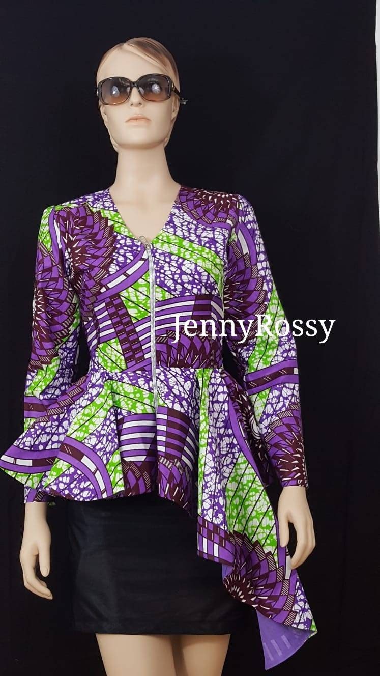 African Jacket, Asymmetric Top,Ankara Jacket, purple jacket, peplum Top