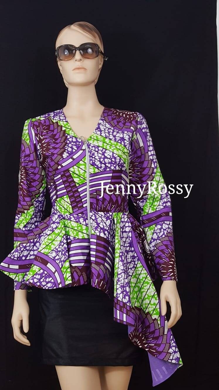 African Jacket, Asymmetric Top,Ankara Jacket, purple jacket, peplum Top
