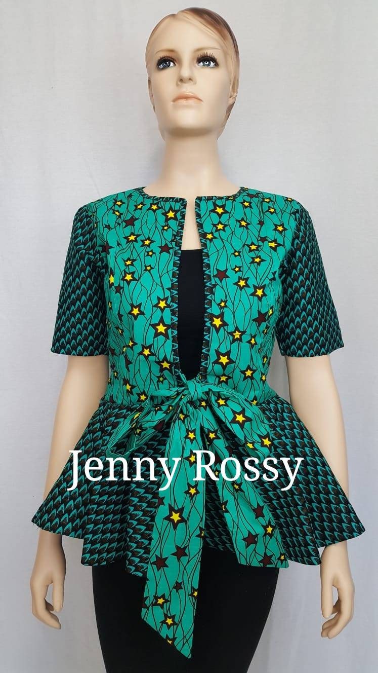 African clothing, patchwork jacket, women's clothing, African jacket. African self-tie Top, Peplum Top