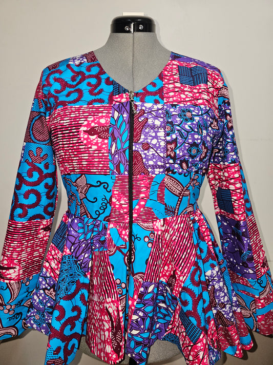 African Peplunn jacket with front Zipper closure