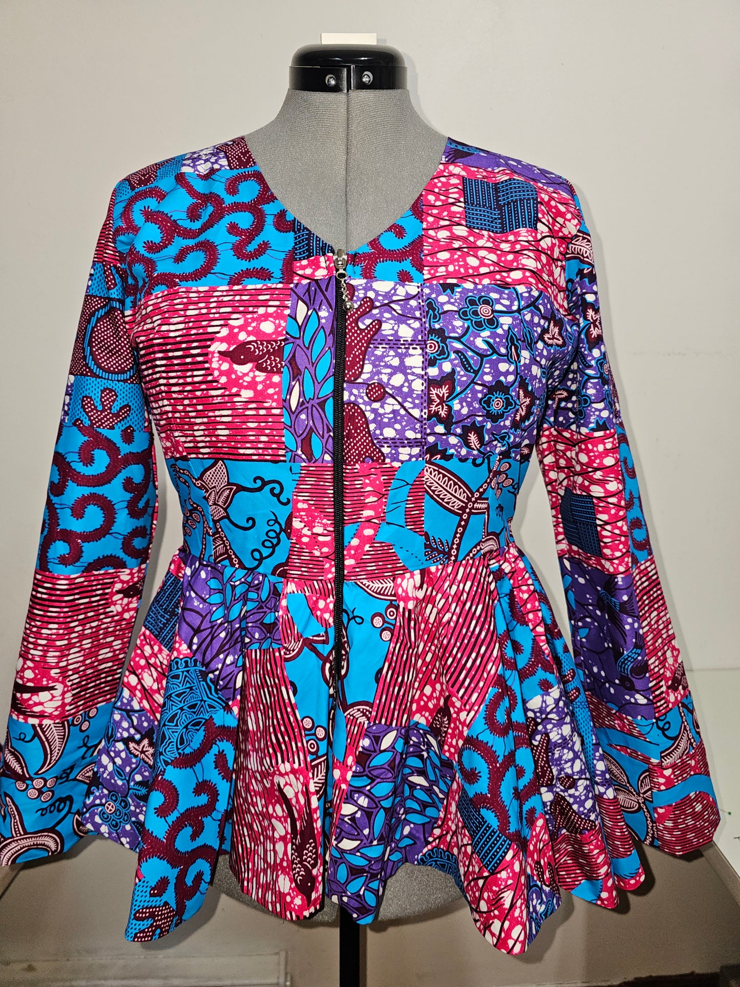 African Peplunn jacket with front Zipper closure