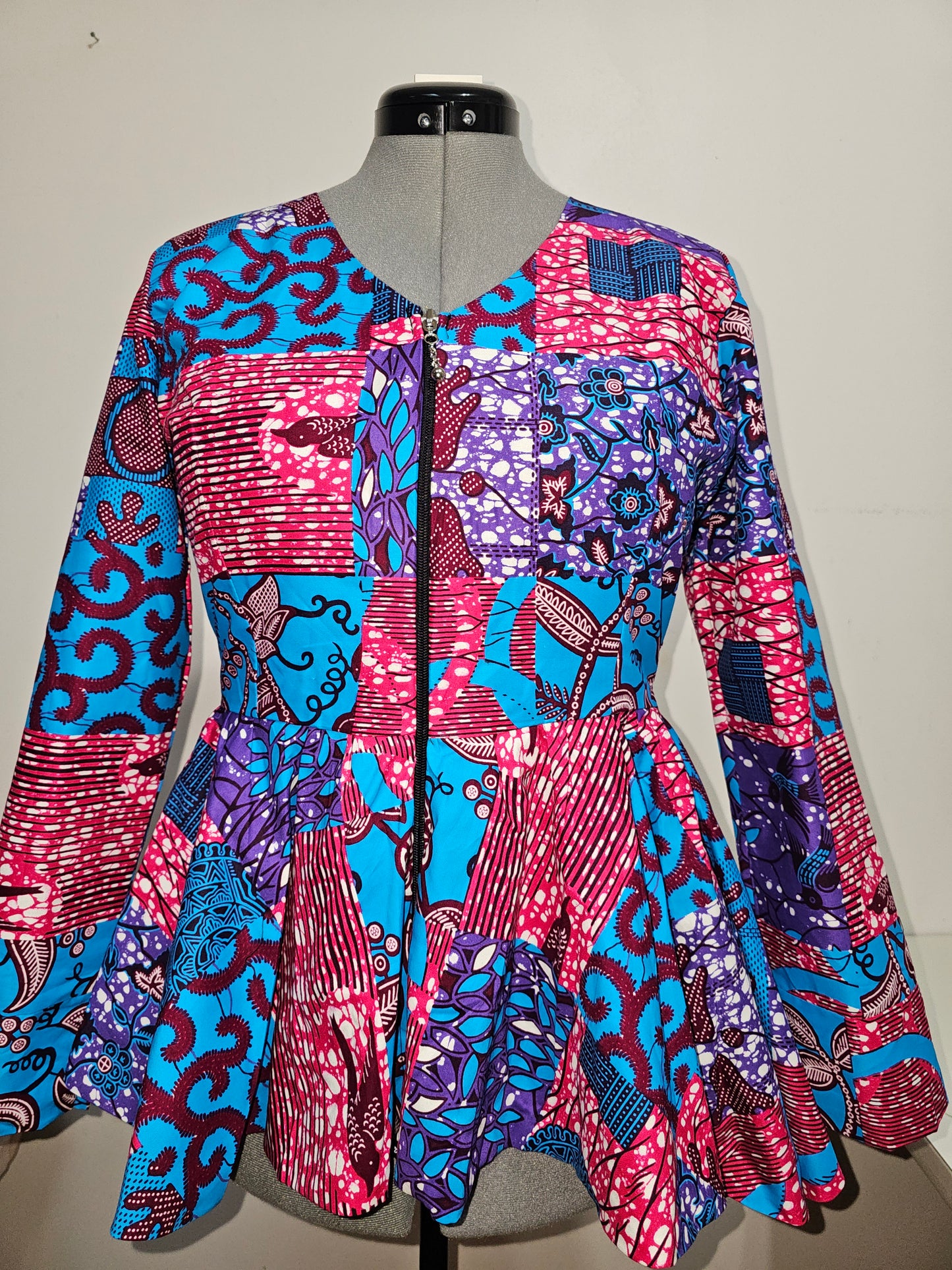 African Peplunn jacket with front Zipper closure