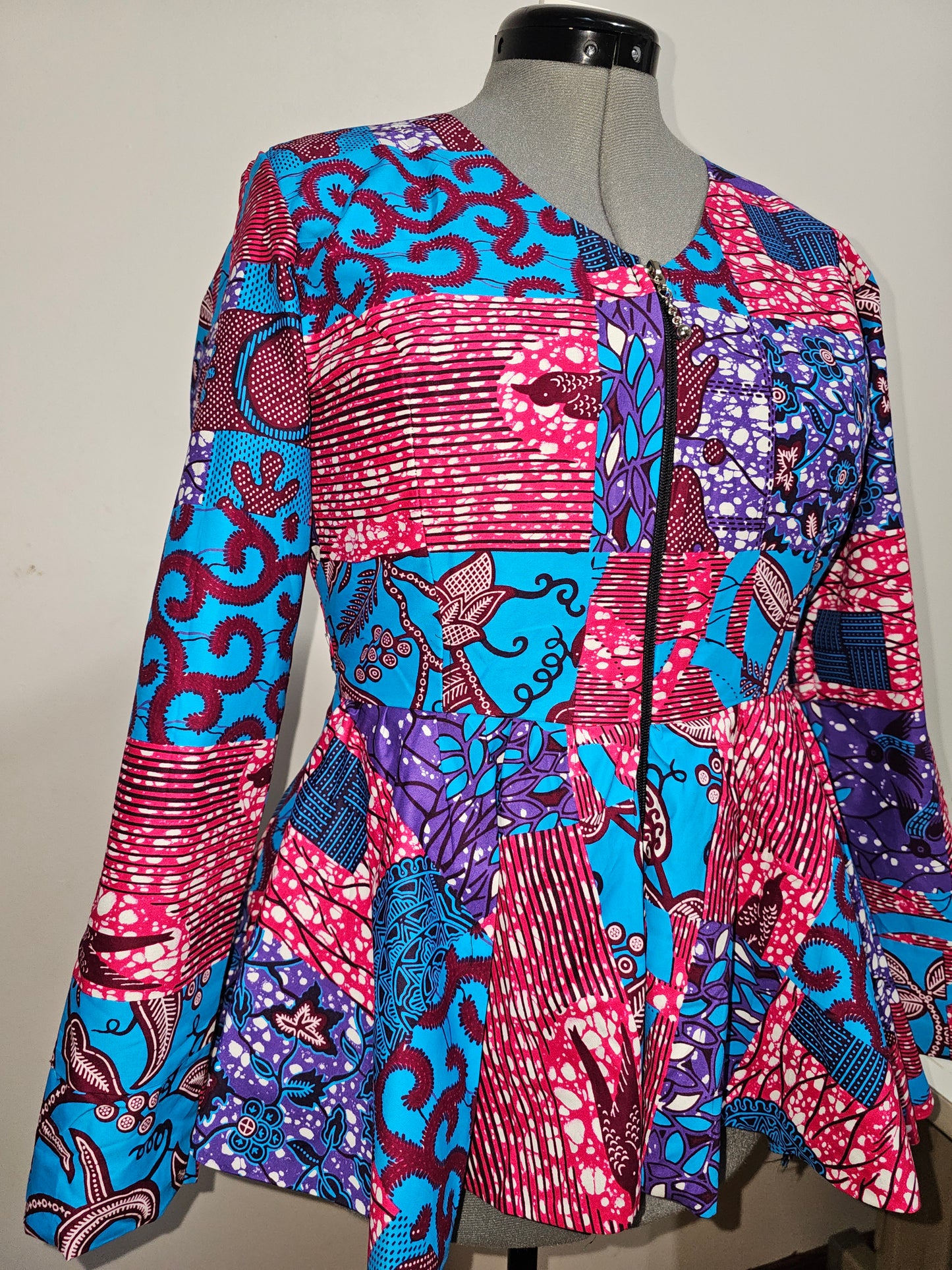 African Peplunn jacket with front Zipper closure