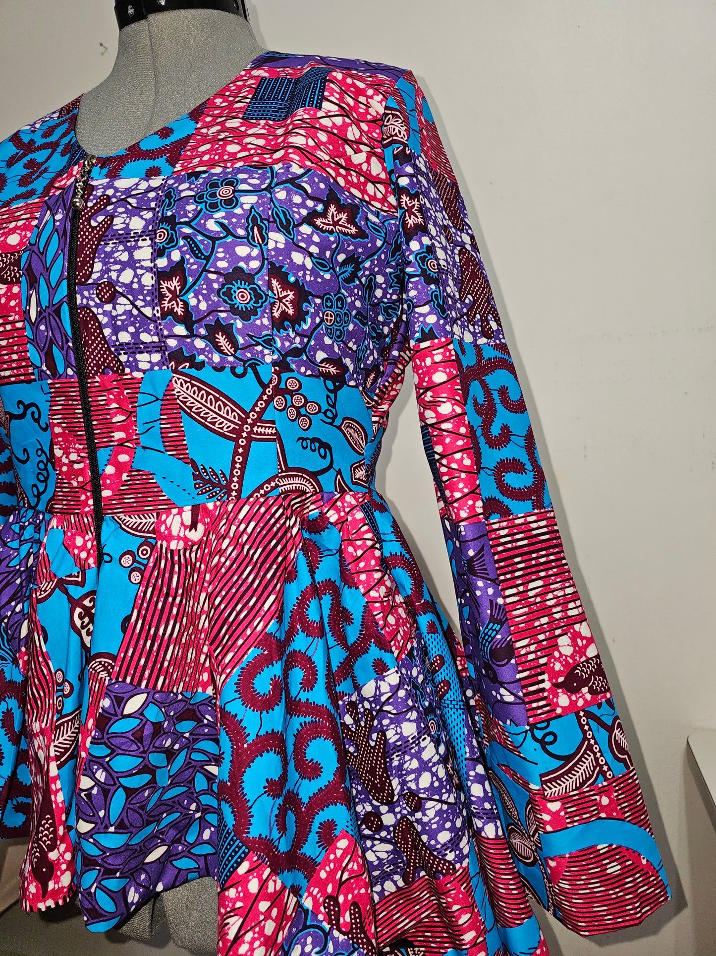 African Peplunn jacket with front Zipper closure