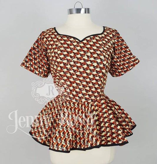 African clothing, Peplum Top, sweetheart neckline, Ankara blouse, women clothing