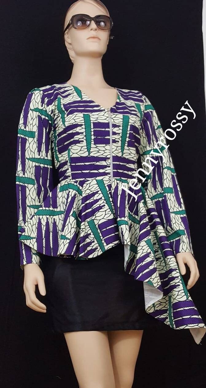 African Jacket, Zip-up Peplum Jacket
