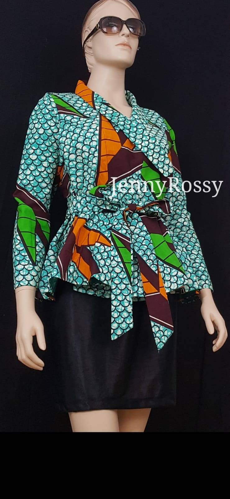 Ankara blazer? Wrap Around Blazer,African peplum top, Long sleeves belted  Top ,African  clothing