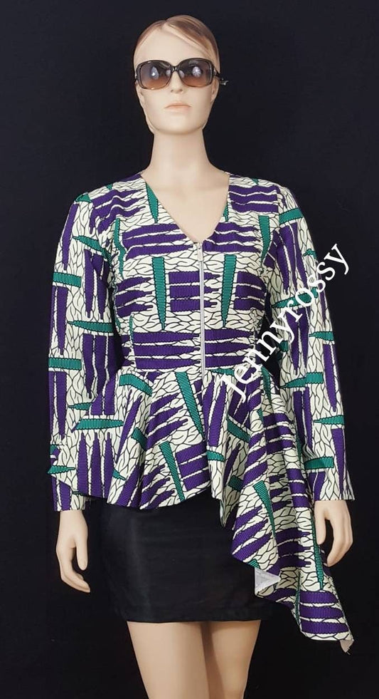 African Jacket, Zip-up Peplum Jacket