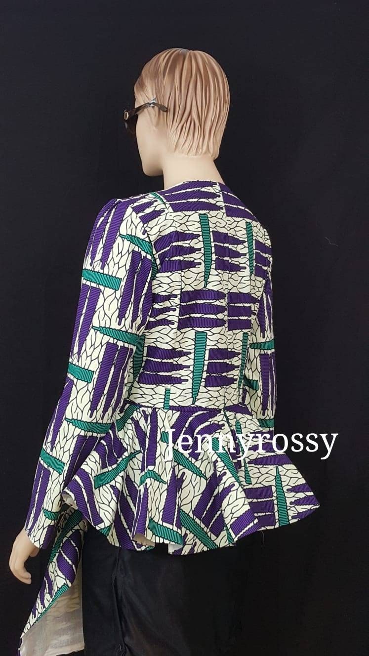 African Jacket, Zip-up Peplum Jacket