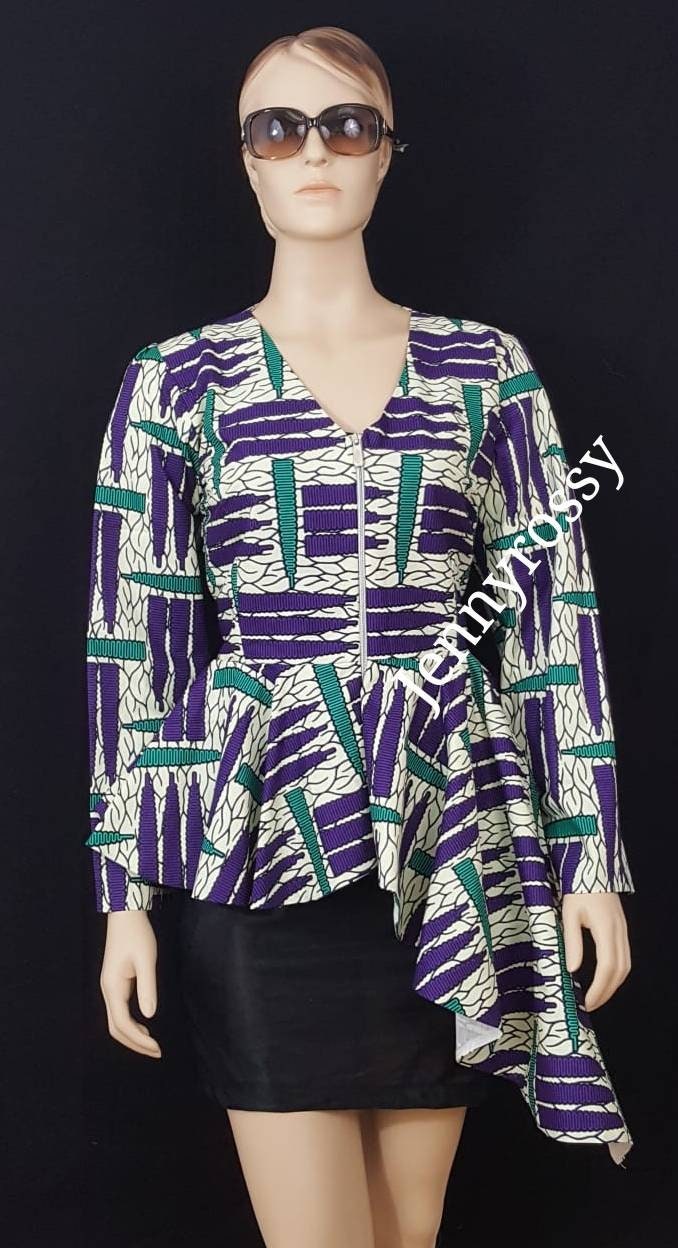 African Jacket, Zip-up Peplum Jacket