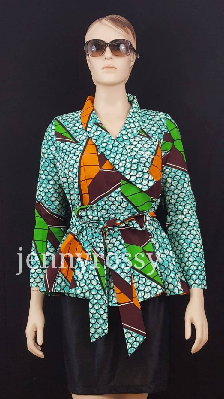 Ankara blazer? Wrap Around Blazer,African peplum top, Long sleeves belted  Top ,African  clothing