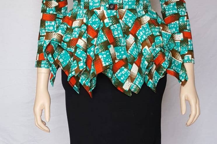 African Top,African Jacket, Ankara Blazer, African clothing, Asymmetric peplum