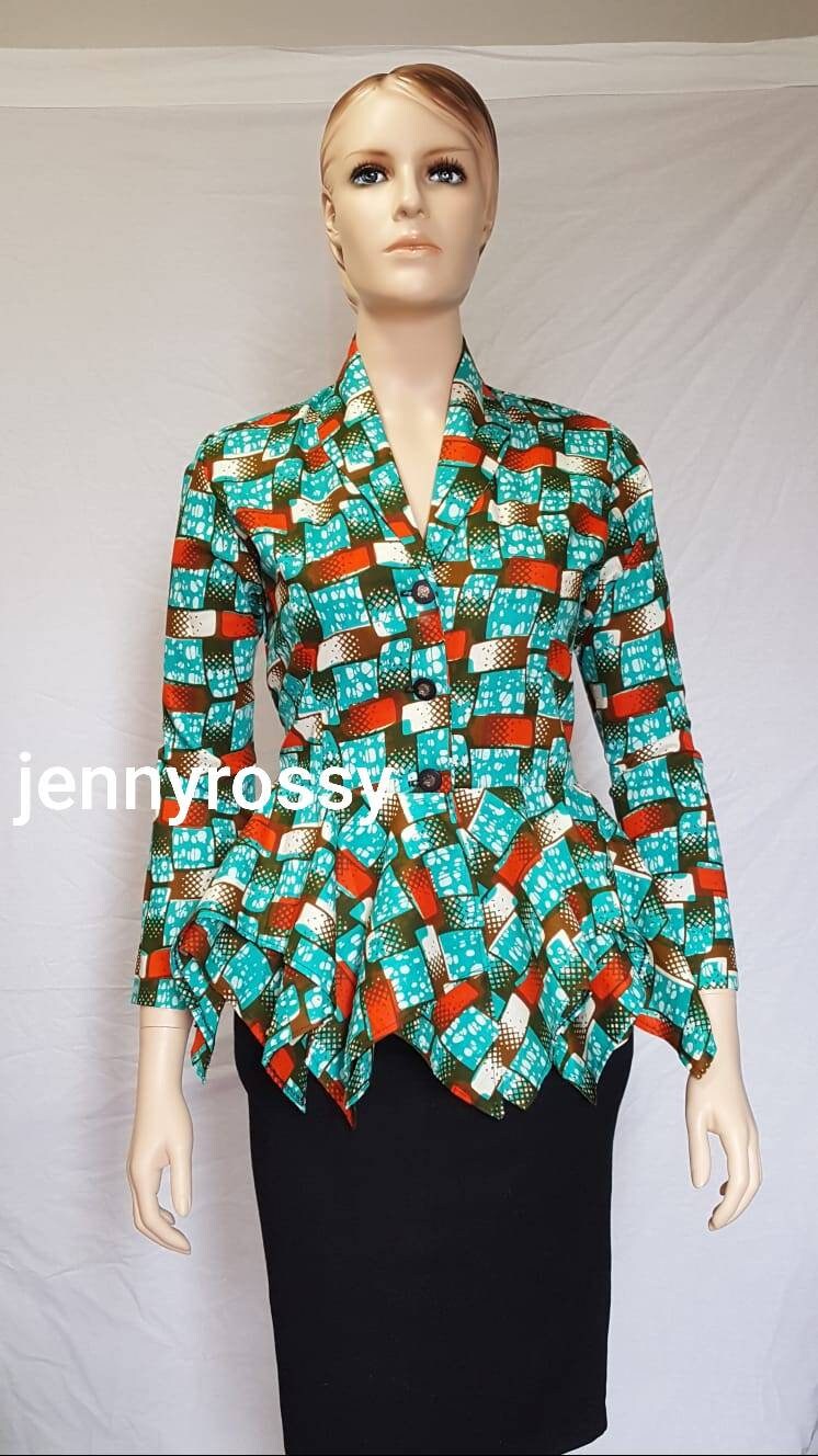 African Top,African Jacket, Ankara Blazer, African clothing, Asymmetric peplum
