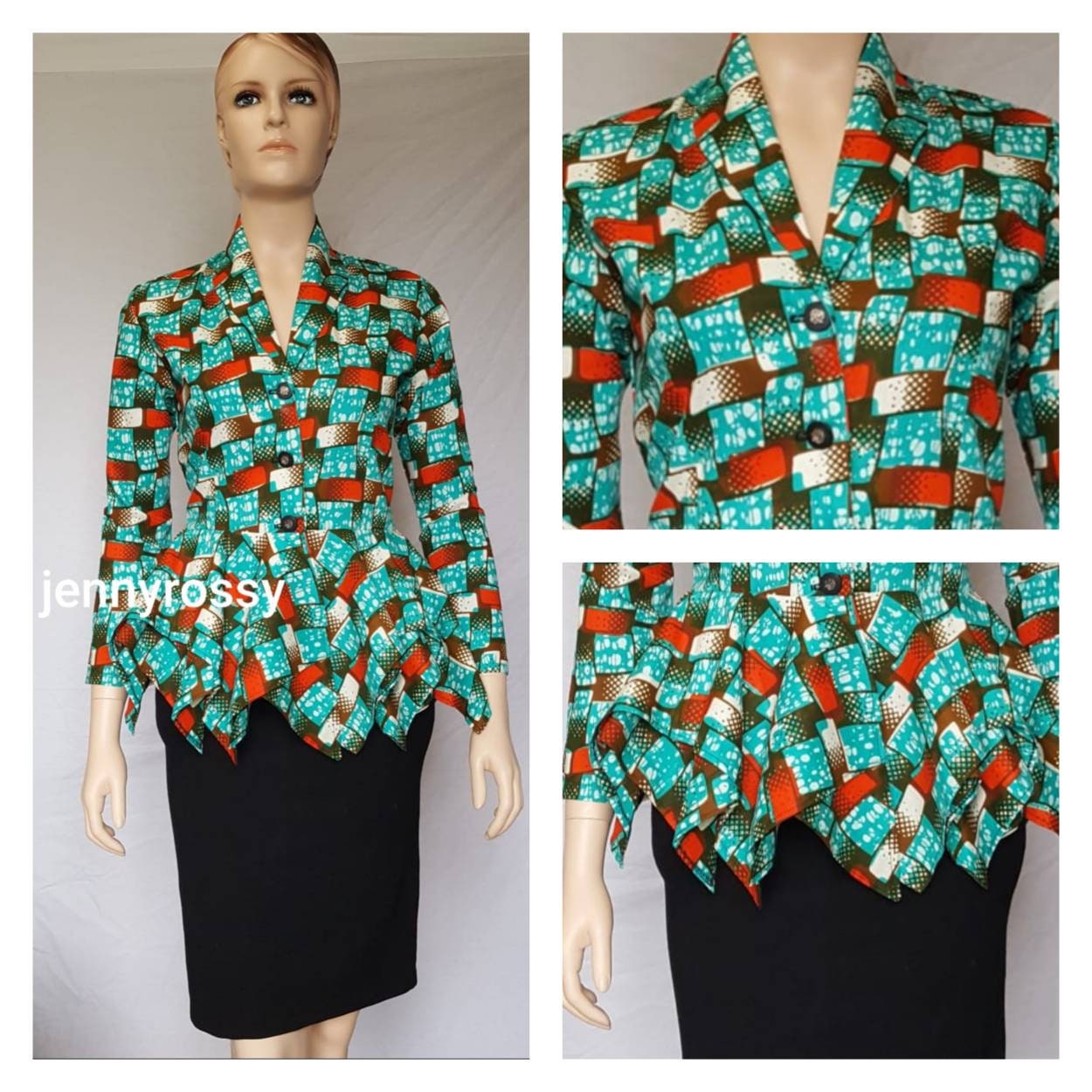 African Top,African Jacket, Ankara Blazer, African clothing, Asymmetric peplum