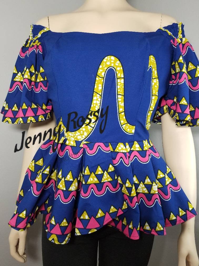 Blouse, African top, African clothing, ruffle sleeves, peplum Top, Ankara blouse, women clothing