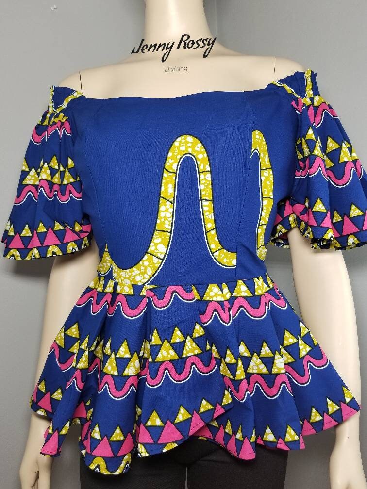 Blouse, African top, African clothing, ruffle sleeves, peplum Top, Ankara blouse, women clothing