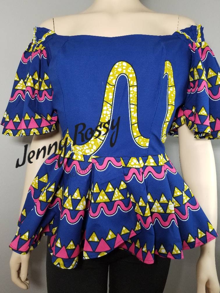 Blouse, African top, African clothing, ruffle sleeves, peplum Top, Ankara blouse, women clothing
