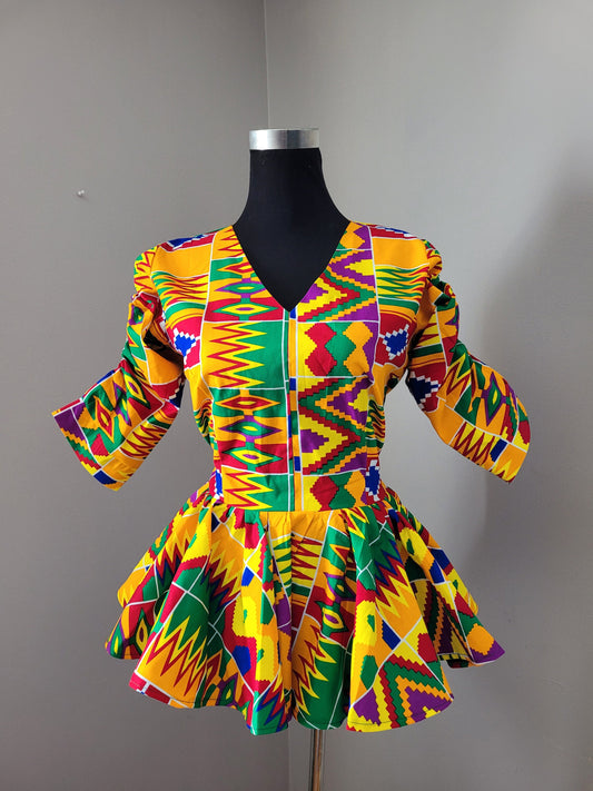 Kente top, peplum blouse, Rainbow top, Ankara blouse, African clothing