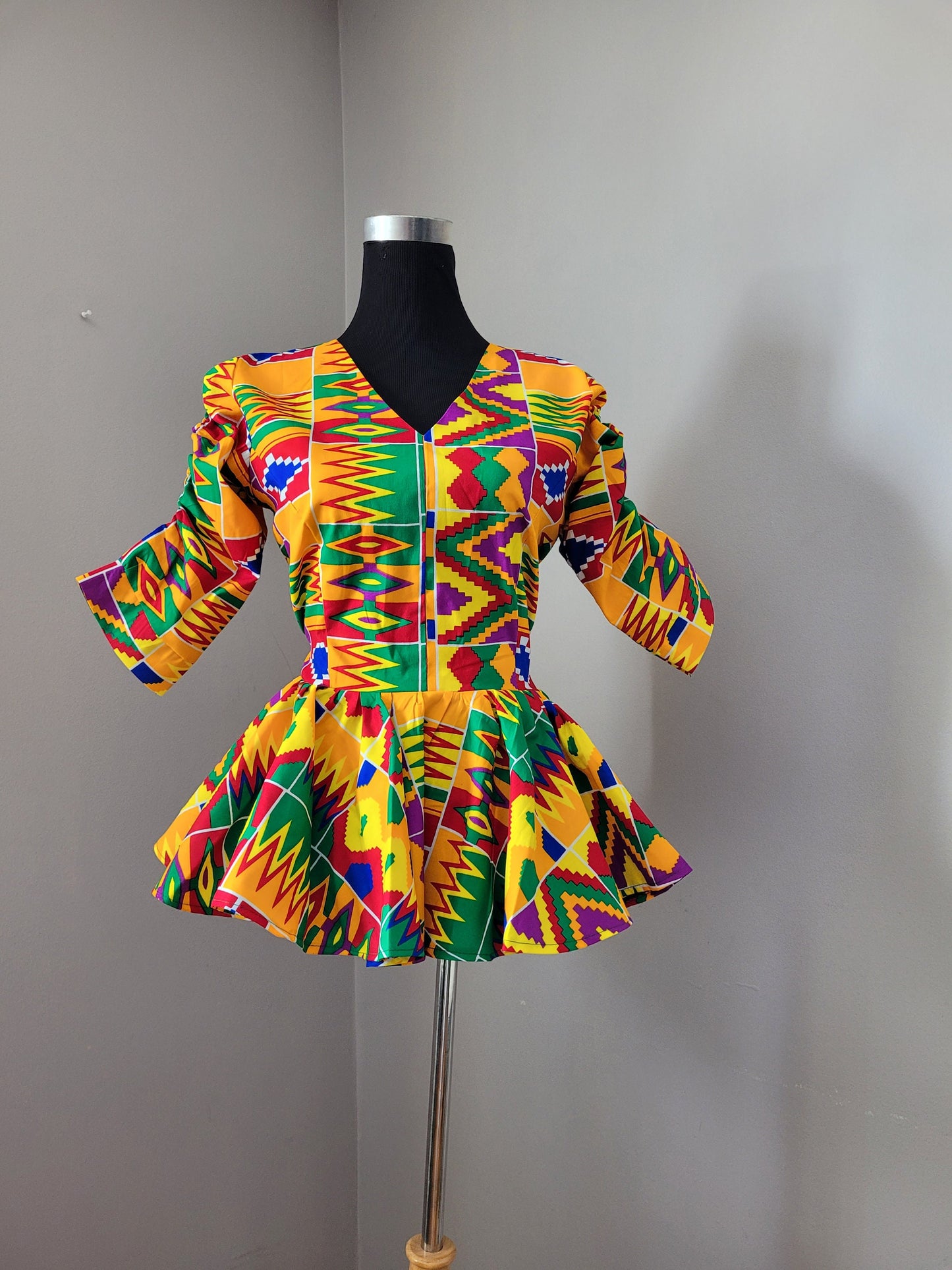 Kente top, peplum blouse, Rainbow top, Ankara blouse, African clothing