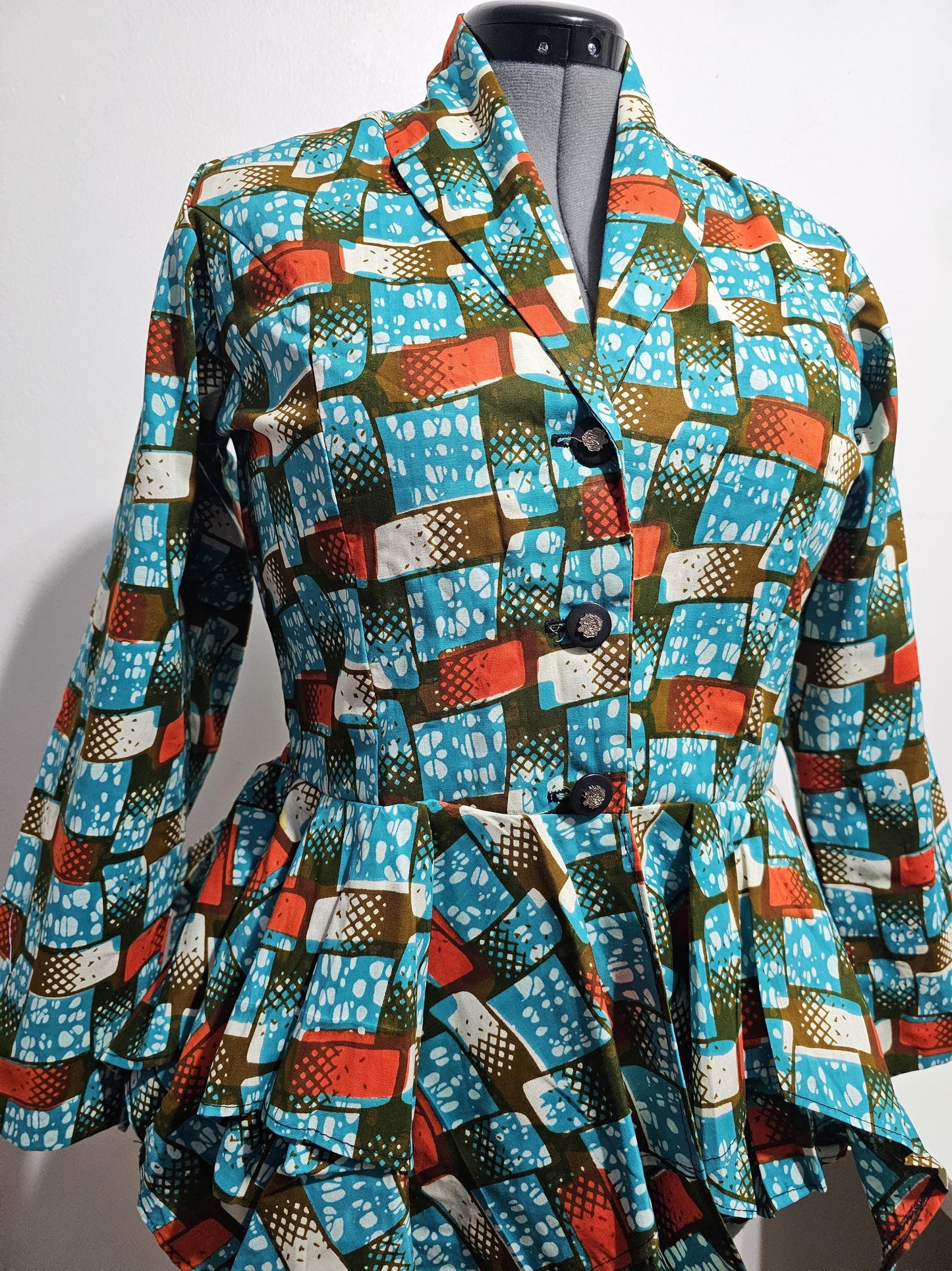 African Top,African Jacket, Ankara Blazer, African clothing, Asymmetric peplum