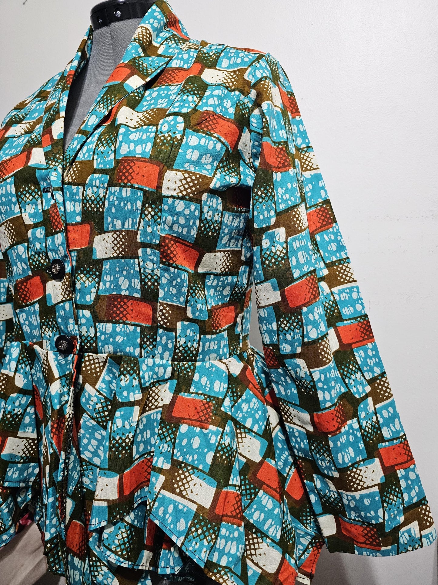 African Top,African Jacket, Ankara Blazer, African clothing, Asymmetric peplum