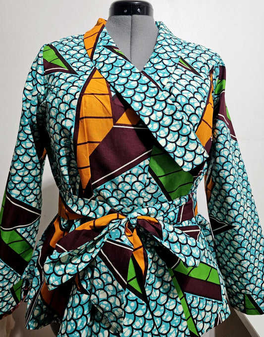 Ankara blazer? Wrap Around Blazer,African peplum top, Long sleeves belted  Top ,African  clothing