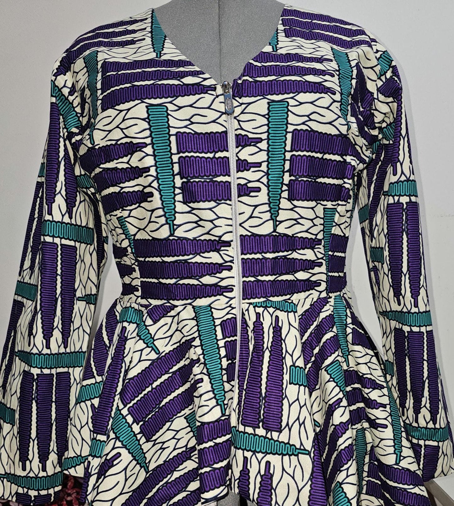 African Jacket, Zip-up Peplum Jacket