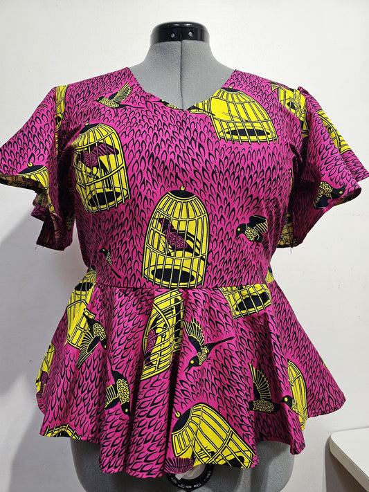 African Peplum Top, Flare sleeves