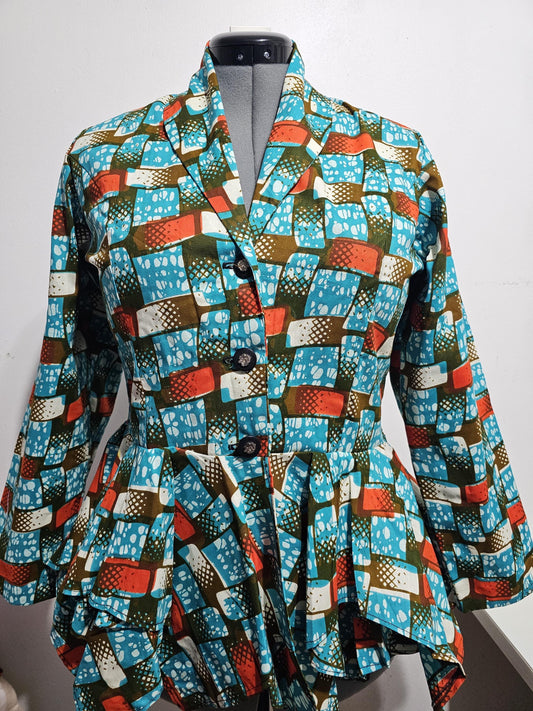 African Top,African Jacket, Ankara Blazer, African clothing, Asymmetric peplum